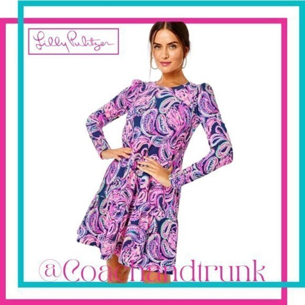 Lilly Pulitzer‎ UPF 50+ Arlette Swing Dress High Tide Navy Flock To The Top NWT